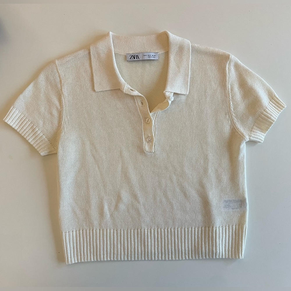 Zara small Cream cropped Polo Shirt